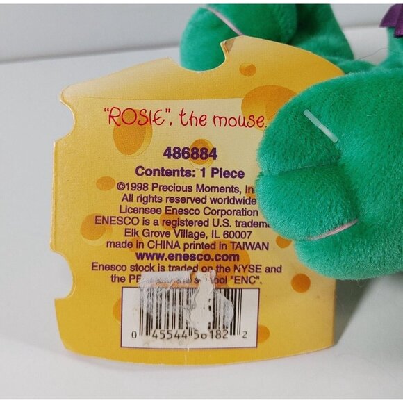 Precious Moments Tender Tails Plush "Rosie"  the mouse Green 1998 Vintage - Picture 6 of 6